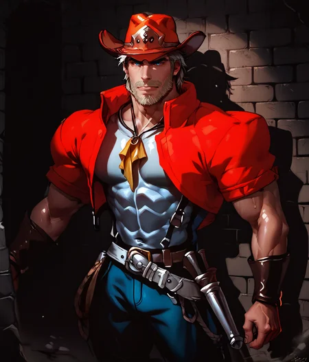 score_9, score_8_up, realistic, rating_questionable, bif,
<lora:Caravaneer_2:.7>, Caravaneer, old male, cowboy hat, western clothing, accessories, facial hair,
cowboy shot, dungeon brick wall,
glossy skin, 1 muscular male in the dungeon, dark dungeon, darkness, a background of dark dungeon, distressed face, handsome, short hair, detailed background, black dungeon background,
<lora:egg_leonard-04:.4><lora:style_Concept Art DarkSide Style LoRA_Pony XL v6:1><lora:slider_skin tone slider_last:0><lora:style_Low-Key Lighting Style - pony:.4>, DARK, DARK BACKGROUND, LOW-KEY LIGHTING,<lora:slider_ponyxl_not_simple_background:1>,<lora:slider_Body Type_alpha1.0_rank4_noxattn_last:1><lora:addon_bobthetanuki:1>, bobthetanuki