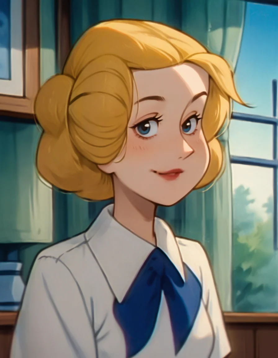 score_9, score_8_up, score_7_up, <lora:Alice_Mitchell-000008:1> alice mitchell, white blouse with a blue ribbon, blue skirt, looking at viewer, smile,