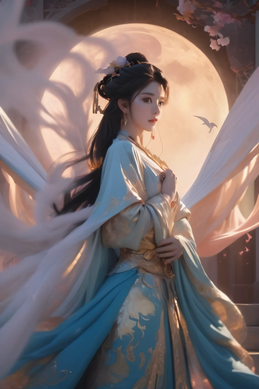 cinematic photo In a realm of mystic grandeur, an alluring man in celestial attire commanded attention. His eyes held the secrets of ancient knowledge, and his aura resonated with both grace and power. Beside him, a colossal dragon took flight, its iridescent scales catching the sun's embrace. With synchronized elegance, they soared through the heavens, a dance that bridged mortal and mythical realms, painting the sky with their ethereal bond.rim light . 35mm photograph, film, bokeh, professional, 4k, highly detailed,art by wlop