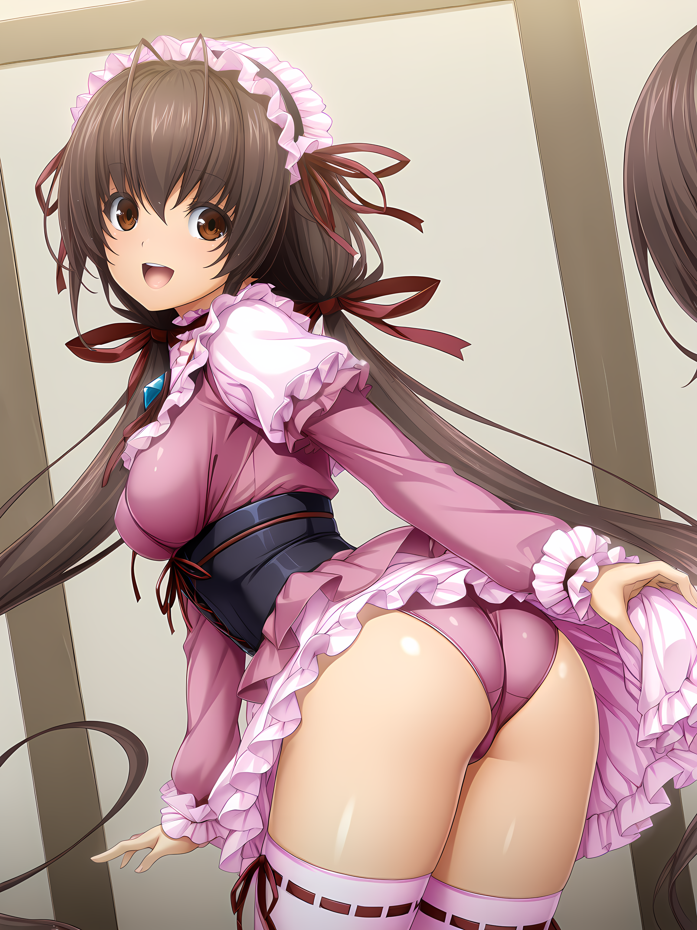 1girl,souma,inoino,doll outfit,<lora:Souma__Spica_-_Exs-Tia:1>,medium breasts,open mouth,smile,looking back,ass,, masterpiece,best quality,amazing quality,