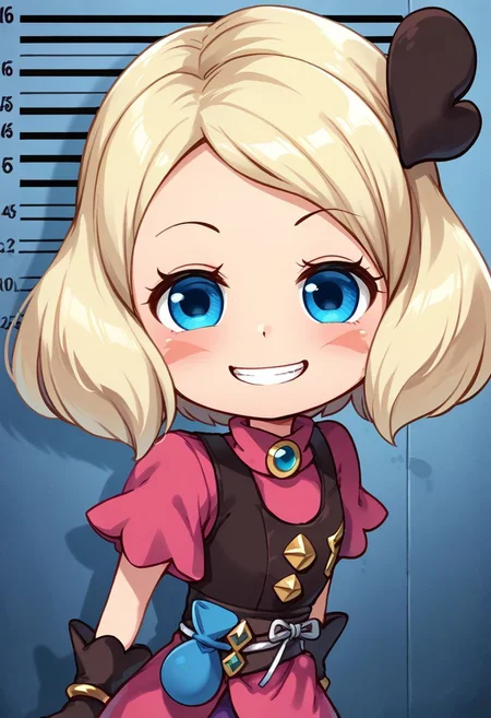 score_9, score_8_up, score_7_up, best quality, uncensored, source_anime, BREAK
1girl, sw-mayone, blond hair, short hair, heart hair ornament, blure eyes, blush stickers, pink dress, brown vest, sw-mayone outfit, purple bike shorts, brown thigh boots,
little smile, standing, mugshot, looking at viewer, upper body, portrait, close-up face, indoors,
<lora:sdxl_lightning_8step_lora:1> <lora:sw-mayone_XL(pony):1>