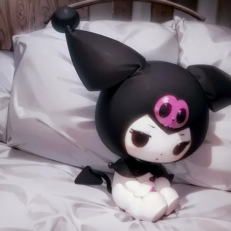 a plush toy of kuromi,,(masterpiece:1.2),(best quality:1.1),<lora:helloKittyMyMelodyKuromi_v10IntialRelease:1>