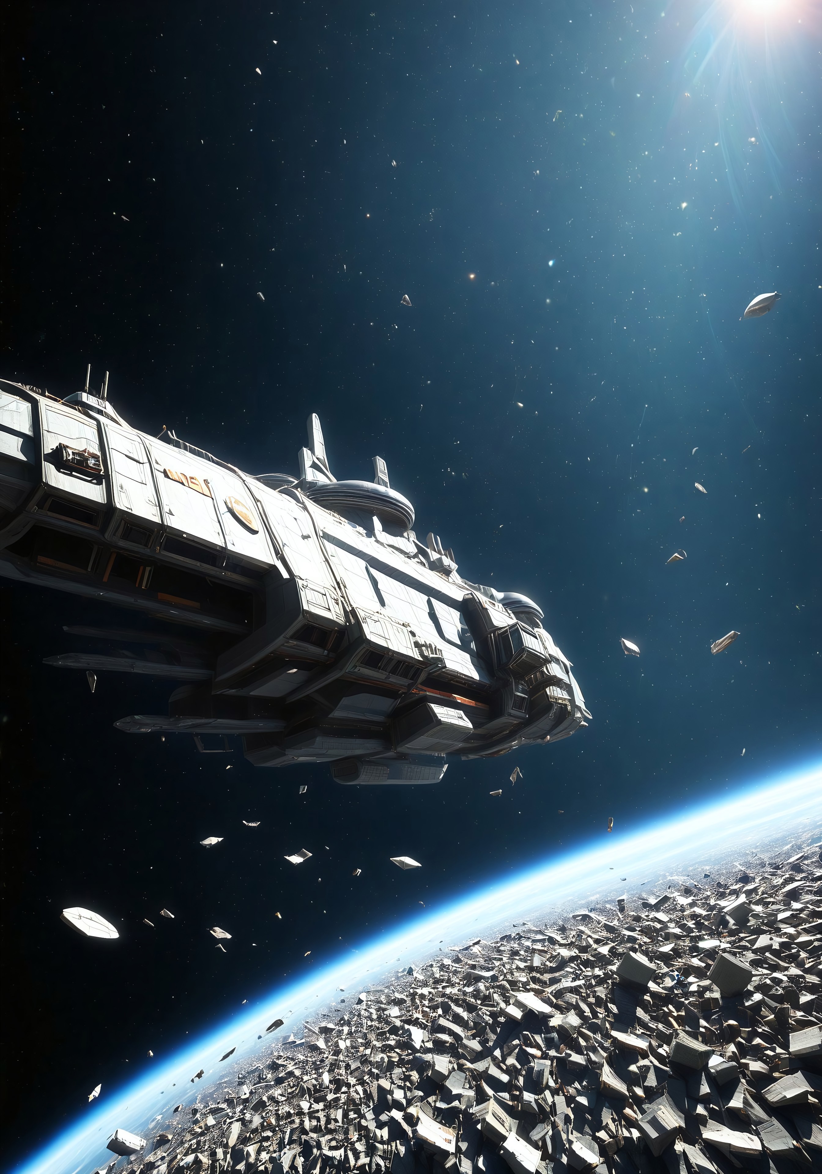 SPCDEB, spaceship, flying, debris, fisheye