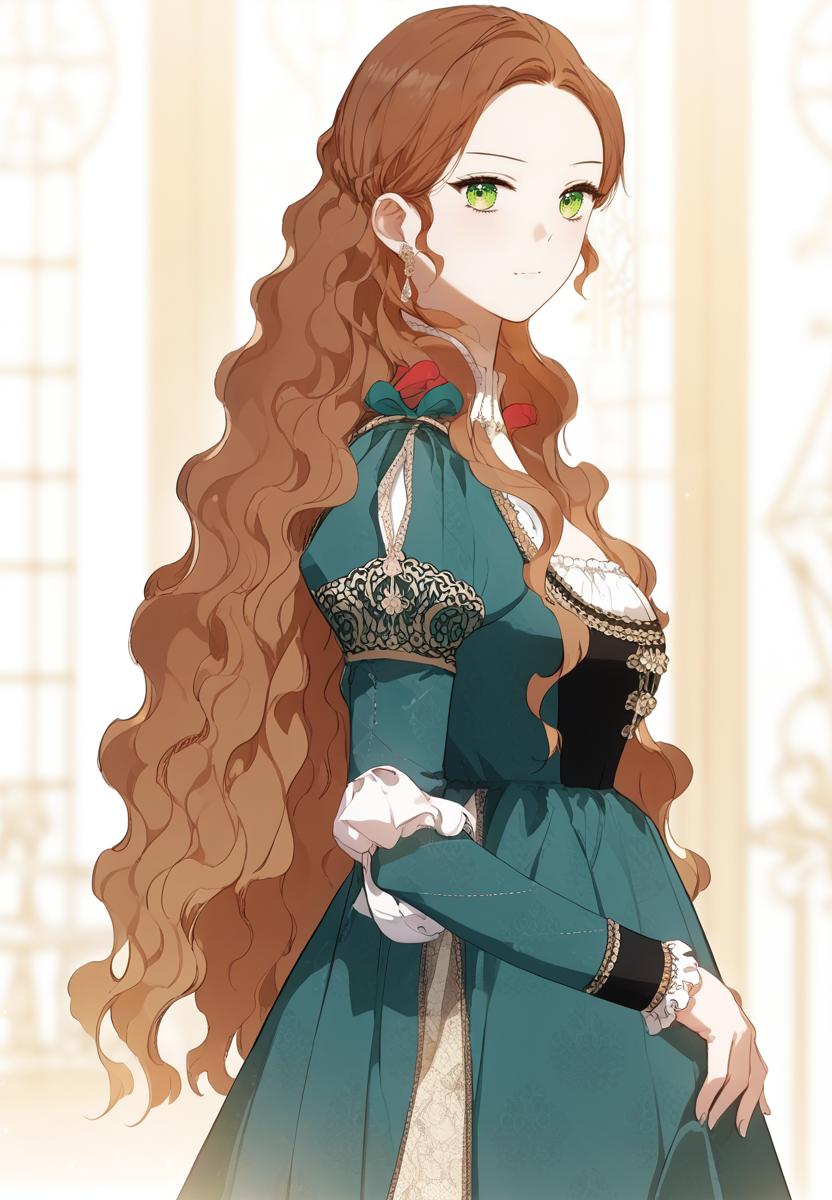 zPDXL3, score_9_up, score_8_up, score_7_up, (Anime_source),Masterpiece,(perfect female body:1.2), small waist, (incredibly detailed:1.4), slim, beautiful fingers, beautiful white skin, Beautiful clear skin, (large breasts:1.4) looking at viewer, from side, big breasts, ass, perfect ass,  <lora:Florentia_Lombardi_-_Ill_Be_the_Matriarch_in_This_Life-Kaleid_PONY:1> florentialombardi, 1girl, long hair, wavy hair, green eyes, brown hair, long sleeves, dress