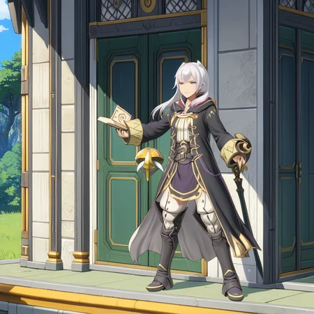 RobinFEXL, 1boy 1girl, white hair, wizard, , (anime, masterpiece, intricate:1.3), (best quality, hires textures, high detail:1.2), (4k),(incredibly detailed:1.4),UHD, 8K, ultra detailed <lora:RobinFEXL:.9>