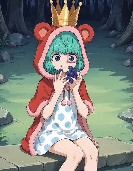 <lora:Sugar:1>sug4r, animal hood, animal ears, smile, crown, excited, cute, full body, sitting, down, eating grapes