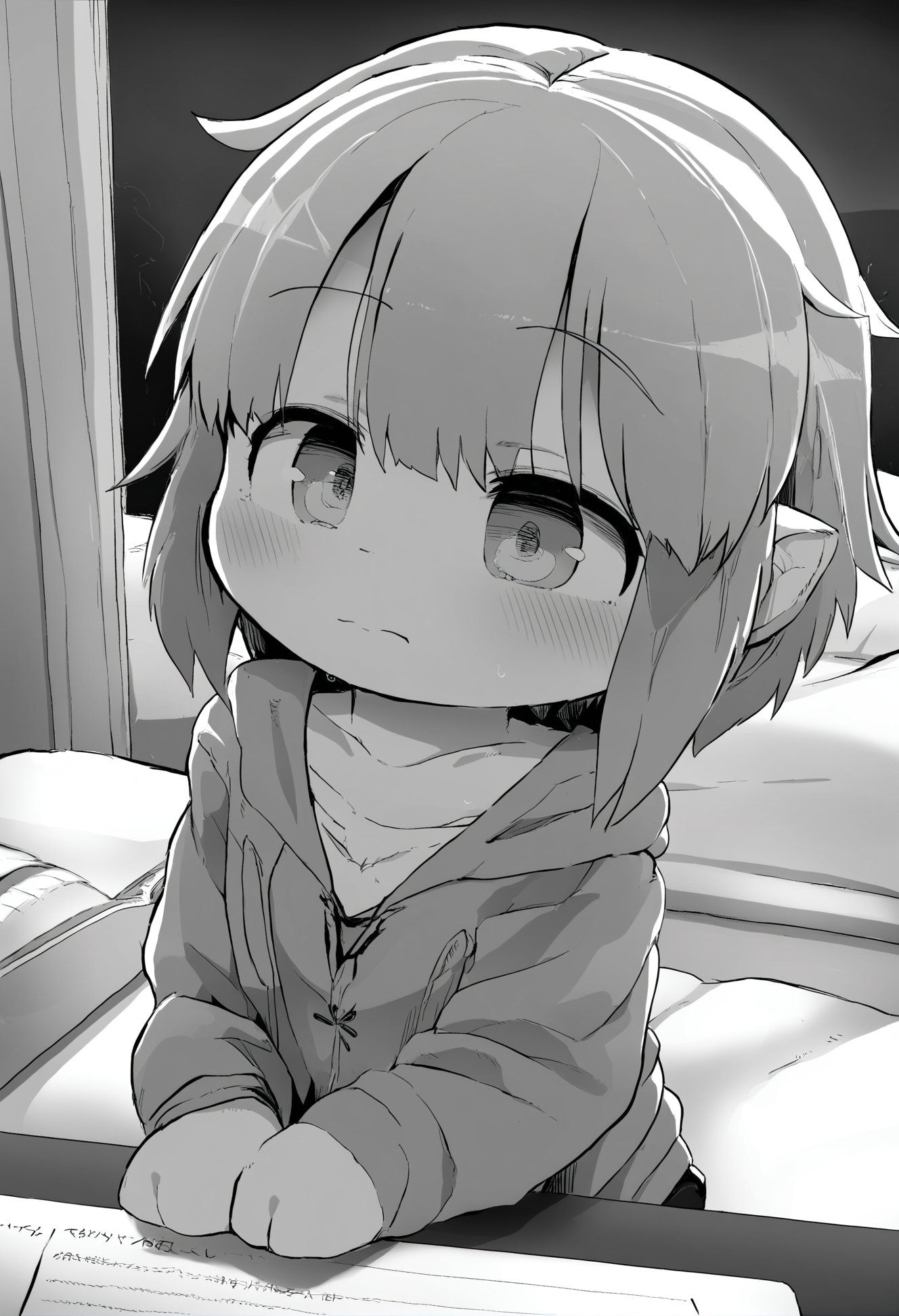 masterpiece, hyper detailed, best quality,(furry:1.3),greyscale, monochrome, 1girl, solo, short hair, closed mouth, bangs  ,<lora:DAGASIXLlokr8f-000188:0.95>