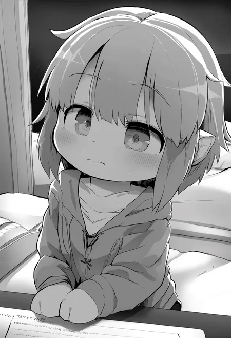 masterpiece, hyper detailed, best quality,(furry:1.3),greyscale, monochrome, 1girl, solo, short hair, closed mouth, bangs ,<lora:DAGASIXLlokr8f-000188:0.95>