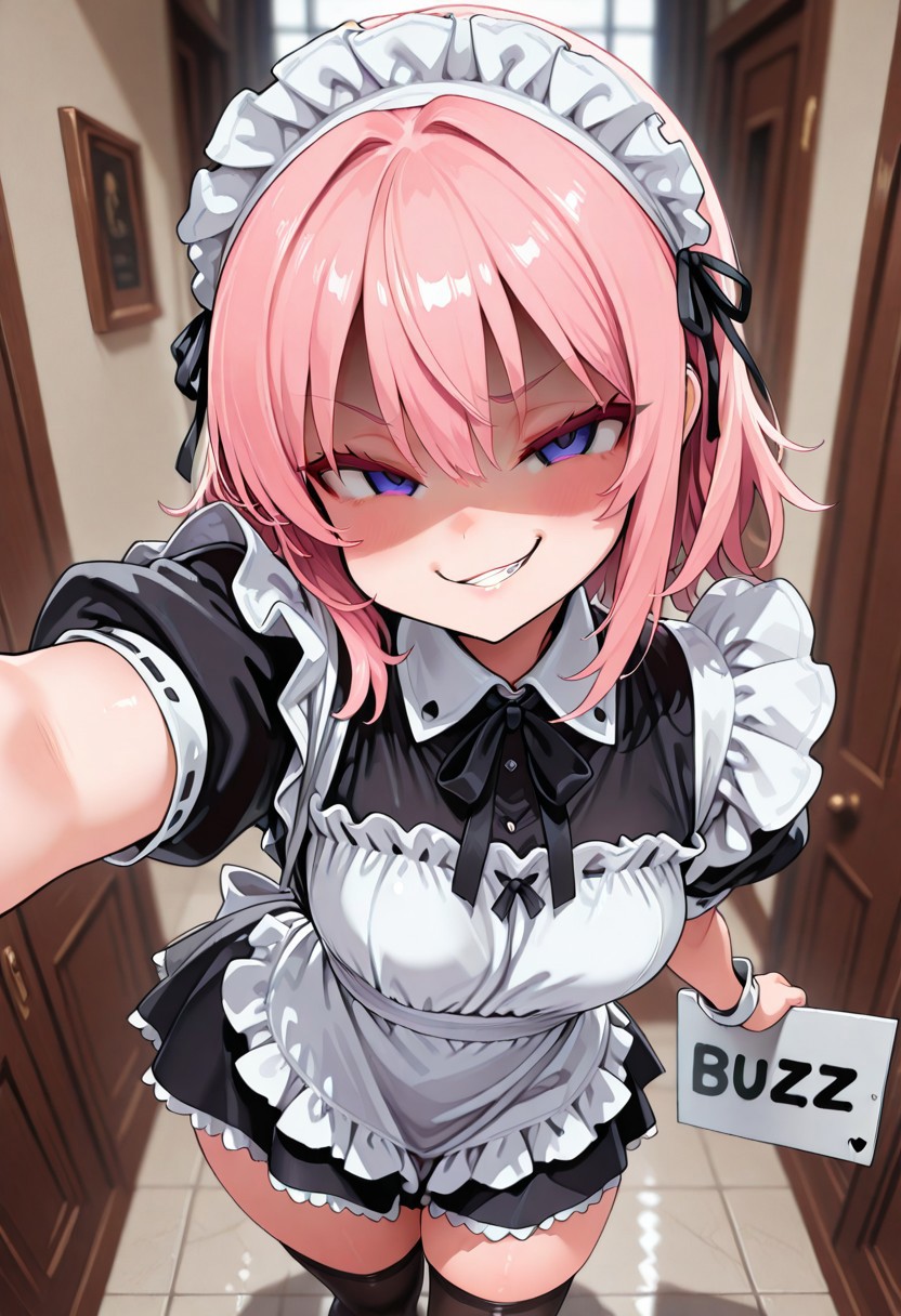 masterpiece,best quality,amazing quality, CivChan, purple eyes, pink hair, peeking out, wall, looking at viewer, maid, smirk,medium hair,
<lora:CivChan:1>
((need_buzz)), (holding sign with hand), shaded face, sign that says "NEED BUZZ", looking at viewer, ((8k, Ultra HD)), (foreshortening:2), depth of field, ((Detailed background :1.5)), ((Masterpiece)), ((Best quality)), ((Detailed)), amazing quality, very awa, highres, absurdres, anime, contrapposto, artist:asanagi, from above,