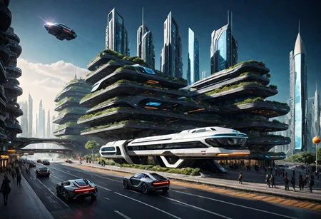 (The imagination of future cities, future buildings, future streets, future vehicles, future mass transportation, future pedestrians:1.3),
Futurism style, rich light and shadow, scifi, realistic,
(dark fantasy style:1.1),(creeping fog:0.9),
(white and dark gray colors:1.1), (harmonious colors:1.0),
[:traffic|windows|railing|stair|balcony|terrace|crowd|Sidewalk|vehicle|trees|equipment| detailed signal_details:0.7], [:marble|granite|lbrick|tile|metal|concrete|glass|foliage_material texture:0.7], 
(real landscape:1.1), (blurred background:1.0), 
(buildings|BREAK|trees|BREAK|Crowd|buildings|BREAK|trees|BREAK|Crowd|buildings|BREAK|trees|BREAK|Crowd:0.5), [(background, more_details:0.3), (more_details:0.6), (more_details:0.9), (more_details:1.2):0.65],
easynegative, BadDream, great lighting, clear