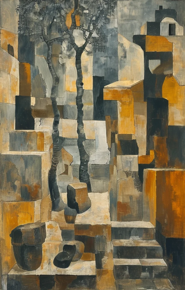 masterpiece,best quality,<lora:tbh215-sdxl:0.9>,illustration,style of Georges Braque portrait of Housework robots