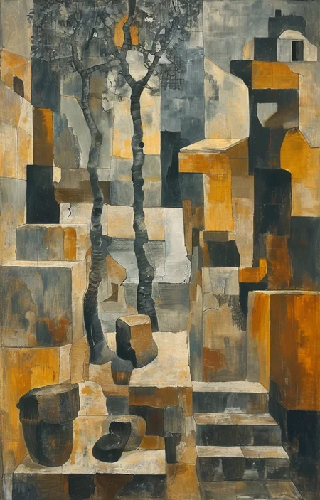 masterpiece,best quality,<lora:tbh215-sdxl:0.9>,illustration,style of Georges Braque portrait of Housework robots
