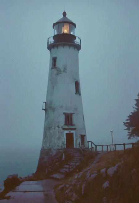 soaked_mundwasser_pee, In a grainy, handheld video, a lone explorer investigates an old, decrepit lighthouse on a foggy night. As he ascends the spiral staircase, strange whispers and ghostly moans fill the air. At the top, he encounters a monstrous, ethereal being with tentacles and multiple glowing eyes. The footage is chaotic and filled with static, capturing the explorer's terror and the creature's unearthly presence.