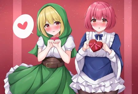 19 years old girl recieves a gift (box of chocolates in shape of heart) from her boyfriend, she dressed in a dress, shy on her face with blush,