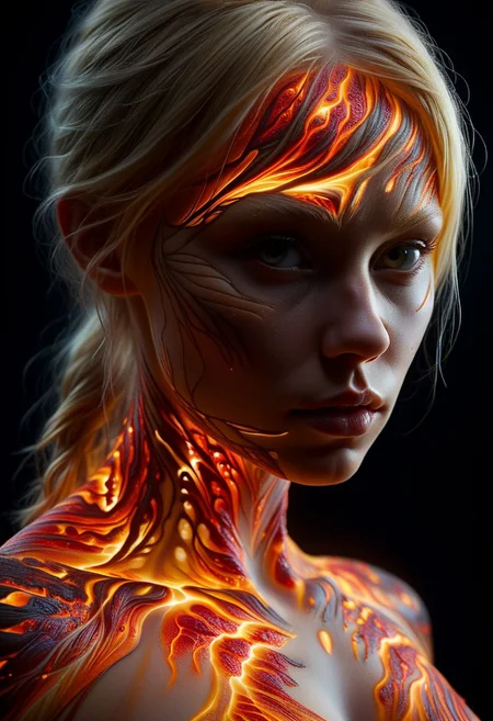 Close-up face, mysterious silhouette of a nordic blonde woman ral-lava clothing, backlit, alluring goddess, by Minjae Lee, Carne Griffiths, Emily Kell, Steve McCurry, Geoffroy Thoorens, Aaron Horkey, Jordan Grimmer, Greg Rutkowski, amazing depth, double exposure, surreal, geometric patterns, intricately detailed, bokeh, perfect balanced, deep fine borders, artistic photorealism , smooth, great masterwork by Suiras <lora:add-detail-xl:2> <lora:Double_Exposure:0.5>