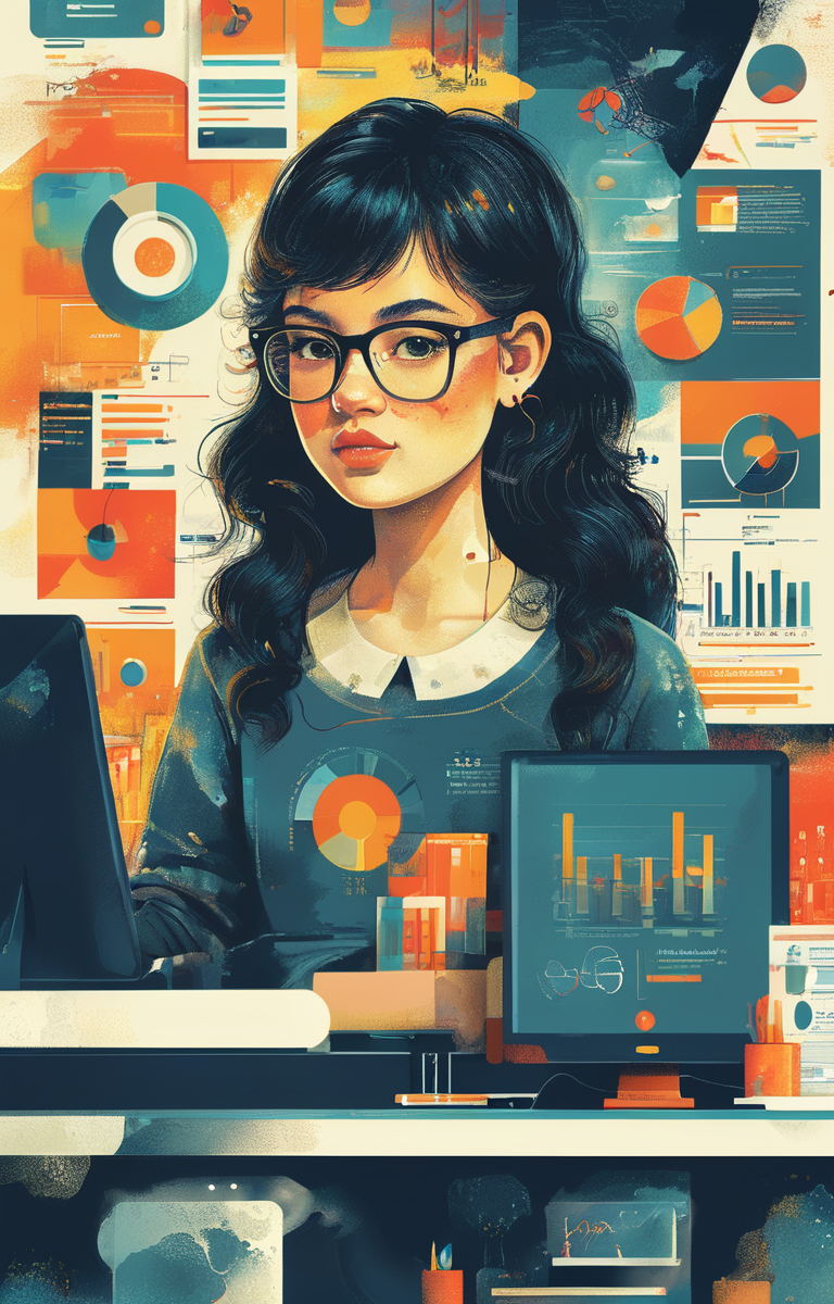 masterpiece,best quality,<lora:tbh245-sdxl:0.9>,illustration,style of Infographic tech genius teenage girl