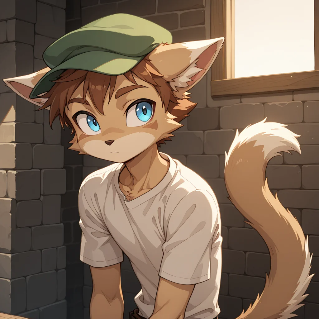 Bill, solo,blue eyes,brown hair,shirt,1boy,hat,animal ears,tail,upper body,
,<lora:Dreamkeepers_Bill_Woods_Tinsel_Ms.Muliebral_characters_Illustrious:0.8>,