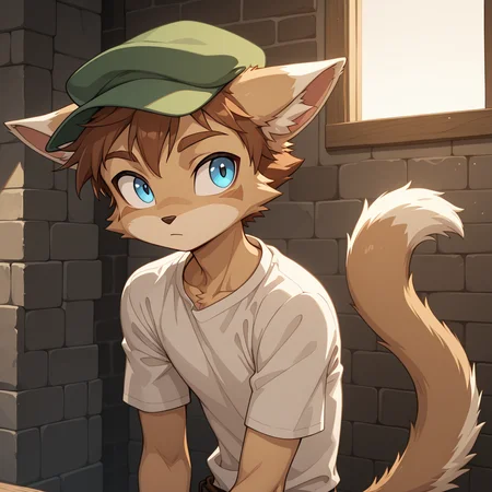 Bill, solo,blue eyes,brown hair,shirt,1boy,hat,animal ears,tail,upper body,
,<lora:Dreamkeepers_Bill_Woods_Tinsel_Ms.Muliebral_characters_Illustrious:0.8>,