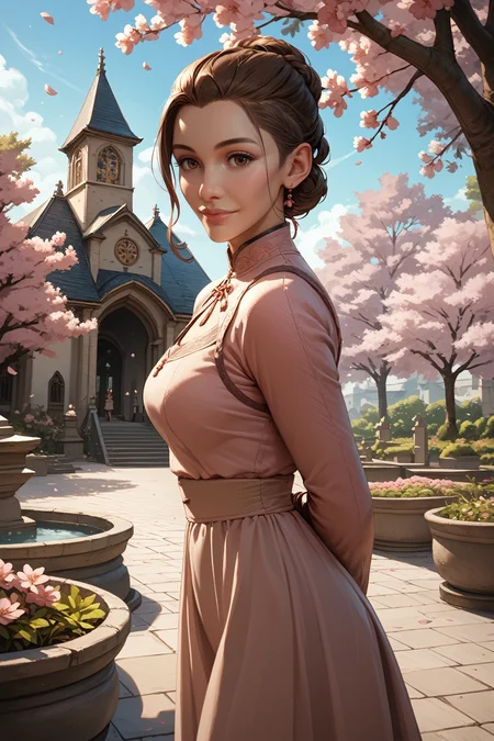 score_9, score_8_up, score_7_up, score_6_up
<lora:TTEMaya:0.8>
TTEMaya, 1girl, brown hair, brown eyes, looking at viewer, arms behind back, leaning forward, standing, outdoors, cherry blossoms, smile, garden, church