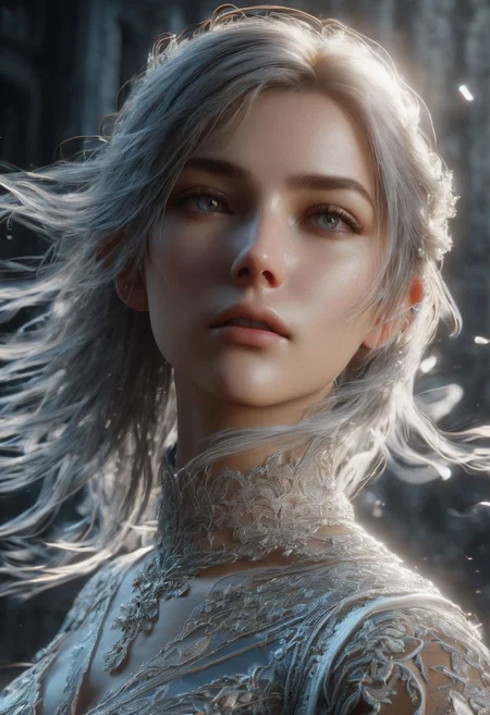 Graphics Unreal Engine 5, 3D Modeling,3D Blender, fullbody a Character woman,showhot, ultra hdr, ghostly beauty, windy, raw photo, reflection, lighting, intricately detailed, digital art, fantastic art, high detail, 4k resolution, dynamic motion blur, lens flares