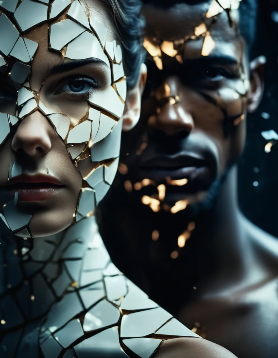 cinematic photo cinematic still crack, fflix_shards, 1girl, 1boy, male focus, science fiction, damaged, black background, simple background . emotional, harmonious, vignette, highly detailed, high budget, bokeh, cinemascope, moody, epic, gorgeous, film grain, grainy", "cinematic photo crack, fflix_shards, 1girl, 1boy, male focus, science fiction, damaged, black background, simple background . 35mm photograph, film, bokeh, professional, 4k, highly detailed", "crack, fflix_shards, 1girl, 1boy, male focus, science fiction, damaged, black background, simple background, extremely detailed, beautiful
 <lora:ShardsXL-000007:1>
 <lora:SDXL_FILM_PHOTOGRAPHY_STYLE_BetaV0.4:0.25> film photography style, light grain, medium grain, heavy grain . 35mm photograph, film, bokeh, professional, 4k, highly detailed