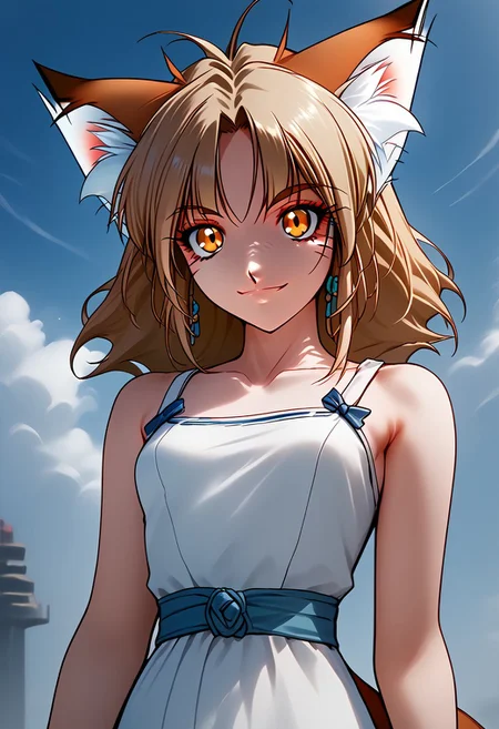score_9, score_8_up, score_7_up,  delica_style BREAK
1girl, solo, medium hair, looking at viewer, smile, dirty blonde hair,  sci-fi city background, small breasts, smile,  anthro Foxgirl, Fox ears, Fox tail, furry face, two tone furry face, skinny, thin, with golden eyes, animal nose, fox ears, fox tail, blue fingerless gloves, jewelry, earrings, sci-fi utopia background waving, white sundress, portrait, dutch angle,
<lora:delica_pdxl-000016:1>
