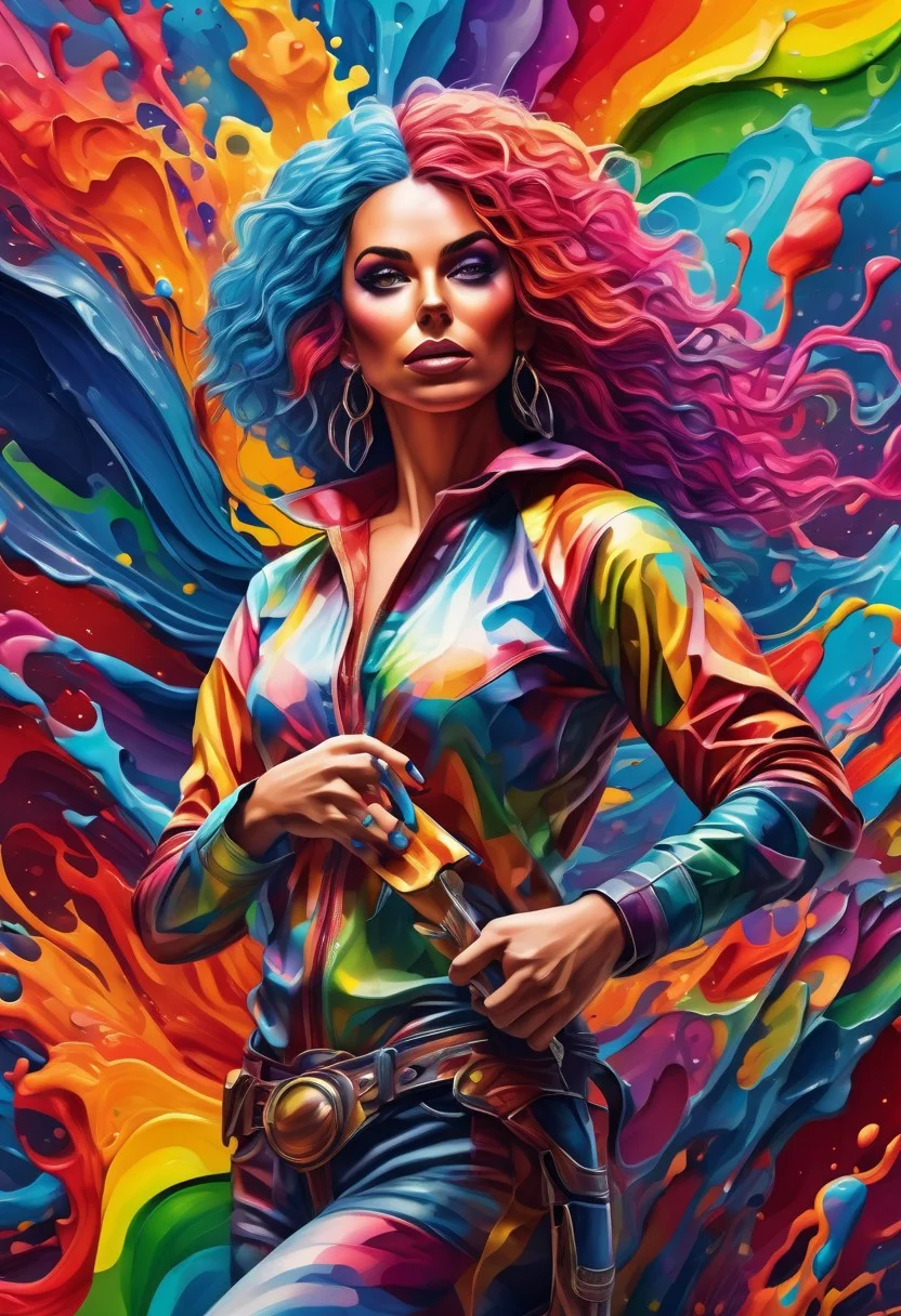 ultra detailed, 8k, 4k, fullbody, cowboy, detailed face, detailed background, portrait, detailed landscape, dynamic pose, perfect lighting, looking at viewer, 1 girl, artistic pose, paintbrush in hand, vibrant hair, (creative painter with multicolored skin), (colorful rainbow hair), (paint-splattered clothes), (palette in hand), (art studio background with canvases and colorful paint tubes)
Jed-Splash