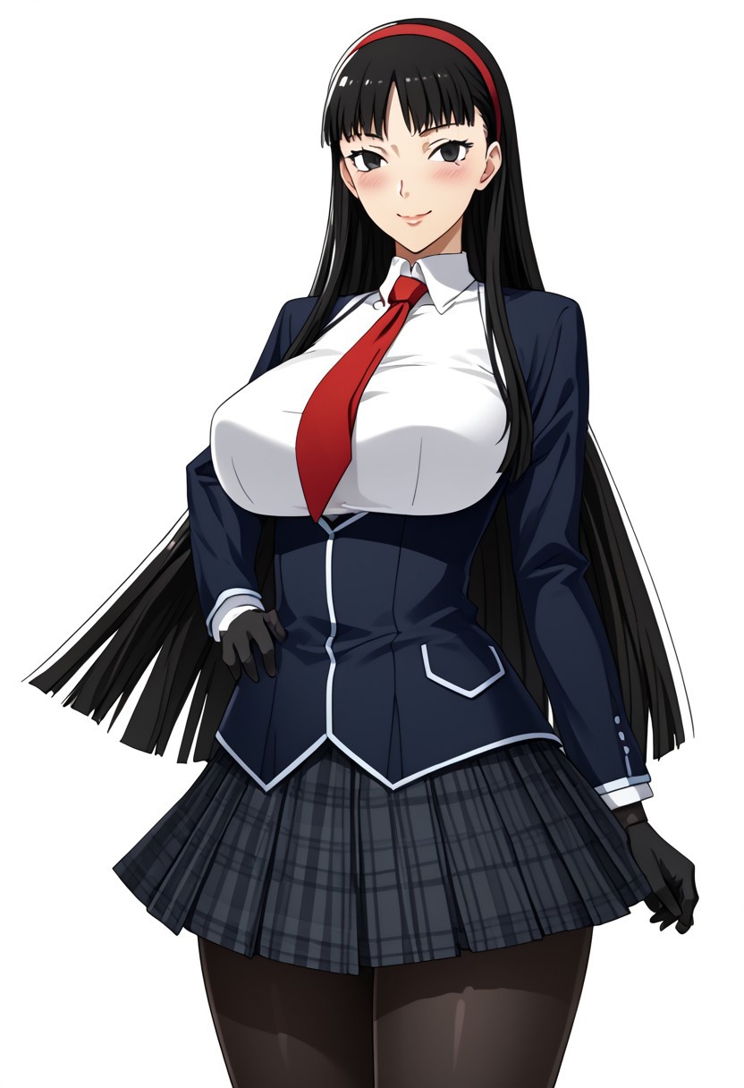 score_9,score_8_up,score_7_up,source_anime,5_figner,2d_animation,game cg,BREKE,
yukiko amagi,long hair, black hair, hairband, black eyes,1girl,solo,
KA school uniform,long sleeves,pleated skirt,  black gloves,red necktie,black pantyhose,
gigantic breasts,thick hips,thick thighs,thick waist,disproportionate breasts,huge areolae,
covered erectile nipples,covered the breast,curves,glamour,blush,smile,upper body,
simple background,white background,
masterpiece,best qualit,ultra-detailed,illustration,an extremely delicate and beautiful,beautiful detailed eyes,unity 8k wallpaper,high resolution,anime CG,official_art,