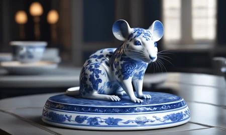 <lora:bwporcelaincd_xl-000007:0.7>, a statue of a rat standing on a table made of (bwporcelaincd_xl, blue and white porcelain, porcelain:1.2, shiny:1.3, solo:1.3) in office, indoors, full body, chinese zodiac, cutie, cute, still life, animal statue, front view, facing viewer, looking at viewer, (Unbelievable Digital Artwork:1.3), CGSociety, ArtStation, master works, 8K,HDR,UHD,masterpiece,best quality,highly detailed,emotional,harmonious,high budget,moody,epic,gorgeous,high resolution,perfect lighting,finely detail,extremely detailed,ultra detailed,realistic,photorealistic,huge filesize,photographic,real,wallpaper,moody lighting,volumetric lighting,reality ray tracing
