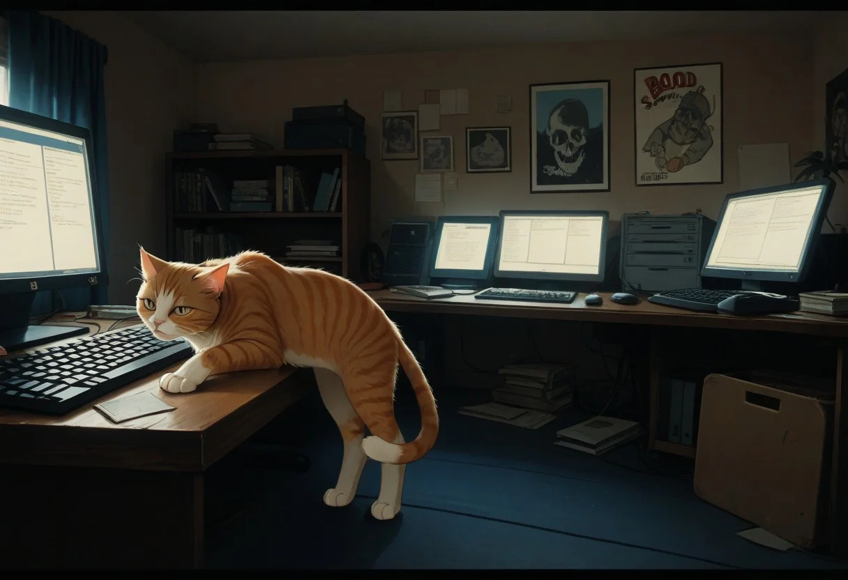 score_9, score_8_up, score_7_up,
BREAK
PC with BSOD, PC, blue screan of death, (BSOD:1.1), (error screen:1.1),
(cat lying on the keyboard:1.1),
indoors, cozy room,
retro,