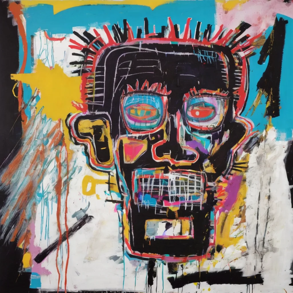 <lora:b4sq:1>b4sq andy warhol extremely vivid psychedelic colors in the style of basquiat white background abstract