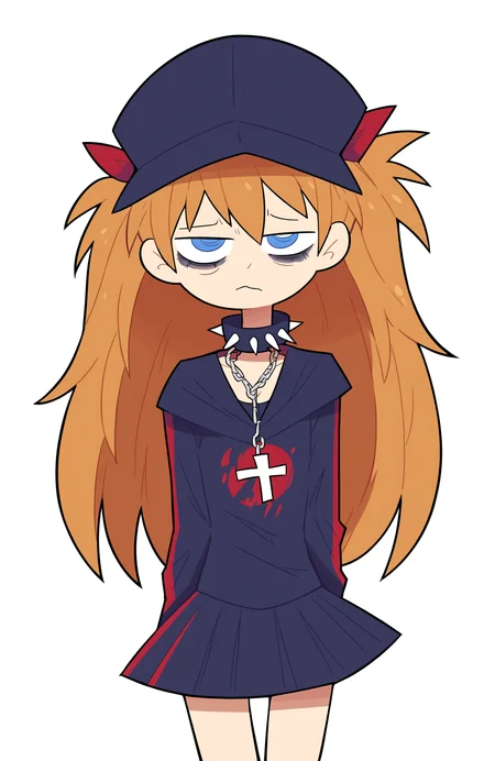 score_9, score_8_up, score_7_up, score_6_up, score_5_up, score_4_up, BREAK
1girl, necklace, spikes, spiked collar, solo, jewelry, cross, blue eyes, cross necklace, skirt, collar, looking at viewer, long hair, bags under eyes, shirt, hat, chain, pleated skirt, closed mouth, upturned eyes, spiked choker, long sleeves, white background, star (symbol), simple background, chain necklace, souryuu asuka langley,
<lora:miscon_ponyxl:1>