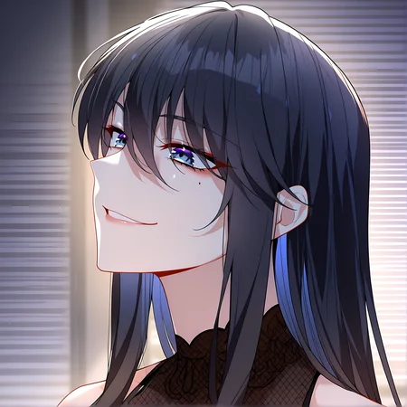 masterpiece,best quality,newest,absurdres,highres,safe,<lora:noobai_ep11_stabilizer_v0.138_fp16:1>,1girl,black hair,wei_nan,<lora:wei6:1>,wei_nan,portrait,detailed eyes,crazy_smile,