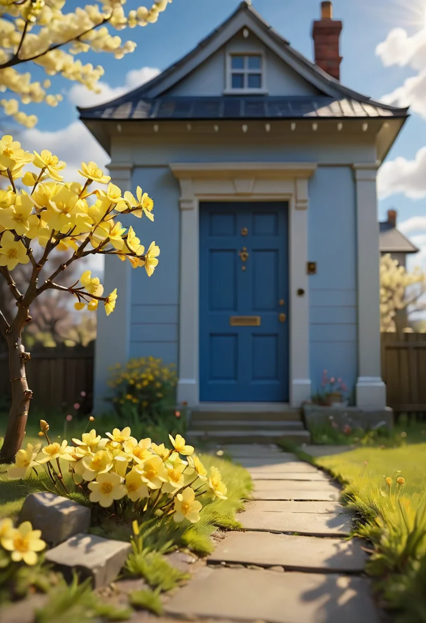 <lora:artfully_DIORAMA_SDXL_V1:1>, artdrm, ((diorama, shadow box)), union jack, house, blurry, cloudy sky, door, path, sunlight, nature, yellow flower, blue sky, solo, cherry blossoms, still life