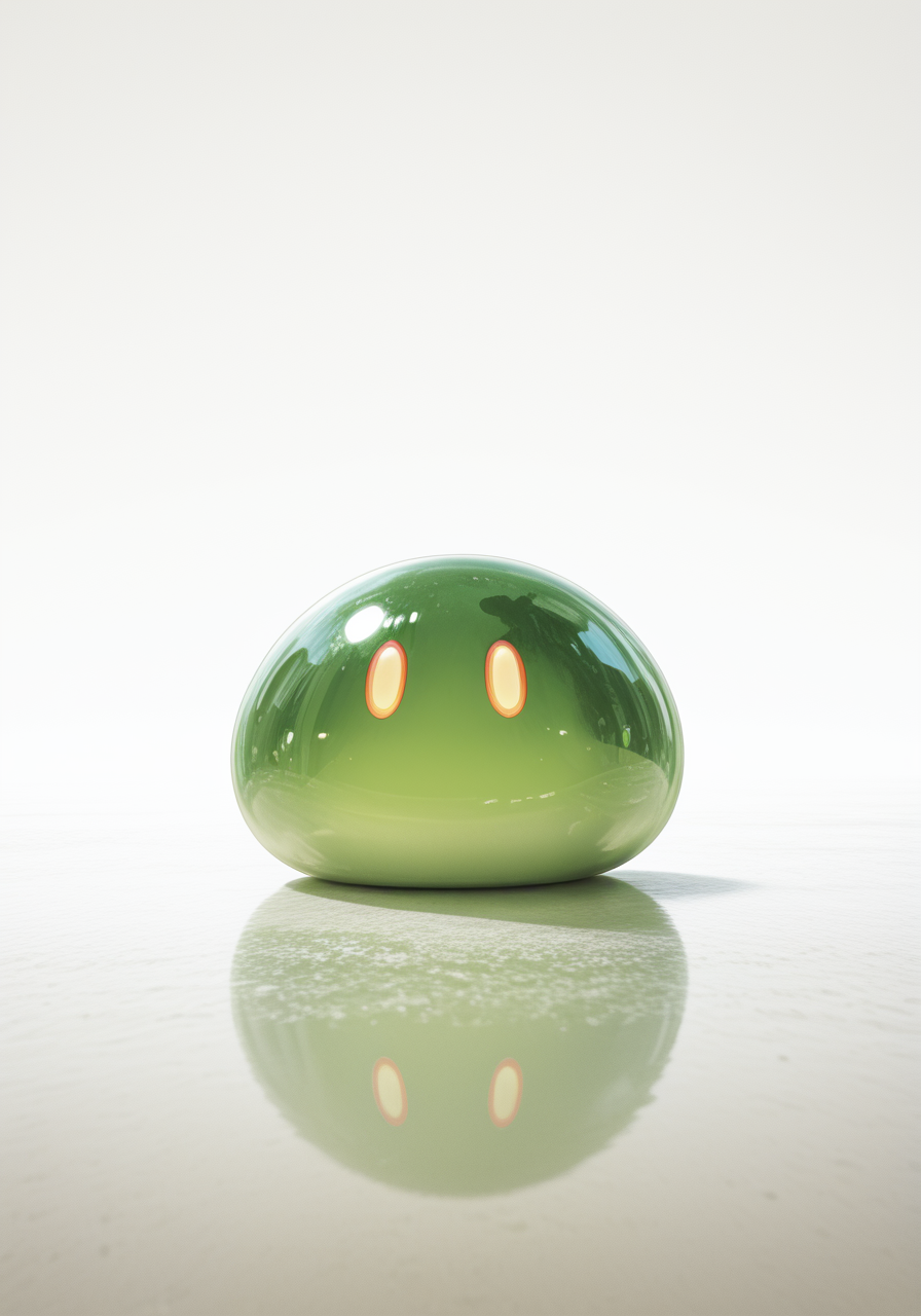 masterpiece, best quality, good quality, (hiro \(dismaless\)), [[baffu]], year 2023, [ningen_mame], (tahra:1.3),
realistic material, perfect slime \(creature\), green slime, slime \(genshin impact\), beautiful quality, light particles, cute face, eyes, kawaii, simple background, white background, reflective surface
, (cgi), photo \(medium\), mazing quality, RTX, cinematic light, best quality, amazing quality, very aesthetic, absurdres