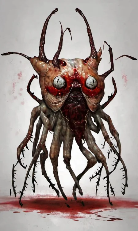 a monster bug,cat face,full body,blood, monsterdesign <lora:Monsterdesign_v1:1>