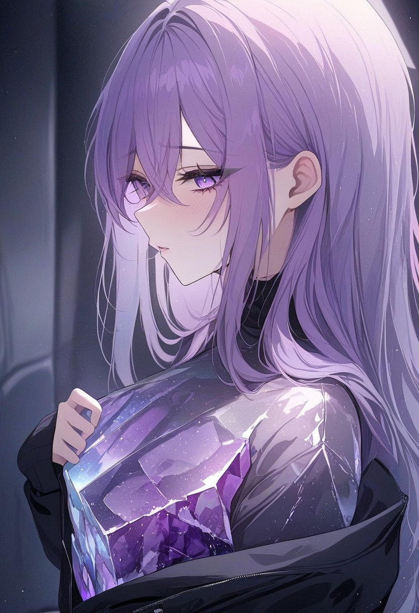 Masterpiece, best quality, 1girl, fluorite mineral, flu0rite, iridiscent