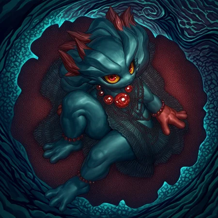 score_9, score_8_up, score_7_up, detailed, by d685ab7f, solo, full body, anthro, misPKMN, pokemon \(creature\), ghost, no humans, yellow sclera, red eyes, bead necklace, feet