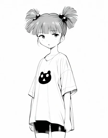 <lora:KirisakiMaiXL_ani31_3:0.8> 1girl, solo, kirisaki mai, high twintails, hair bobbles, oversized shirt, spandex shorts,
:o, parted lips, expressionless, portrait,
best quality, monochrome, greyscale, white background, simple background,