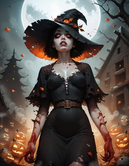 score_9, score_8_up, score_7_up, score_6_up,
hot witch, solo, small perky breasts, detailed black dress, pointy witch hat, teeth, collarbone, Autumn, leaves, seductive, pumpkins, pumpkin field, horror, spooky, moon, night, ((darkness)), ((fog)), from below, looking down, glowing, blood, dead tree, demon, shiny skin
<lora:incase-ilff-v3-4:0.5> <lora:g0th1cPXL:0.6> <lora:Expressive_H:0.5>