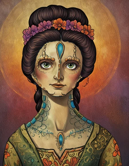 c4rd45514n woman folk art <lora:darmox-cardassian_v1:1> <lora:novuschroma18 style:0.8> novuschroma18 style <lora:sdxl_lightning_8step_lora:1>