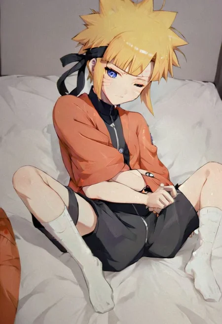 ,,naruto
  wearing socks on feetsleeping in bed,black shorts,so cute ,so sweet,
smooth top of head,