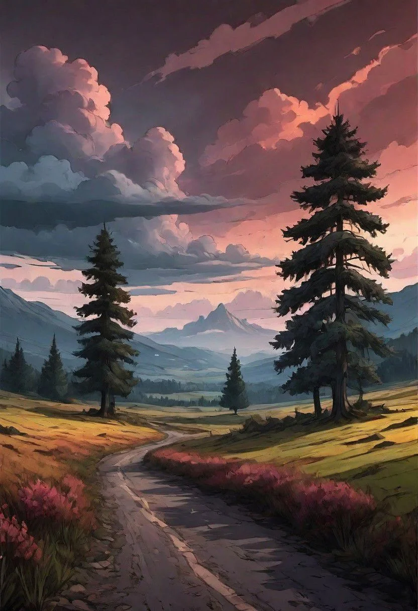 amazing landscape with moody clouds and unusual colors,