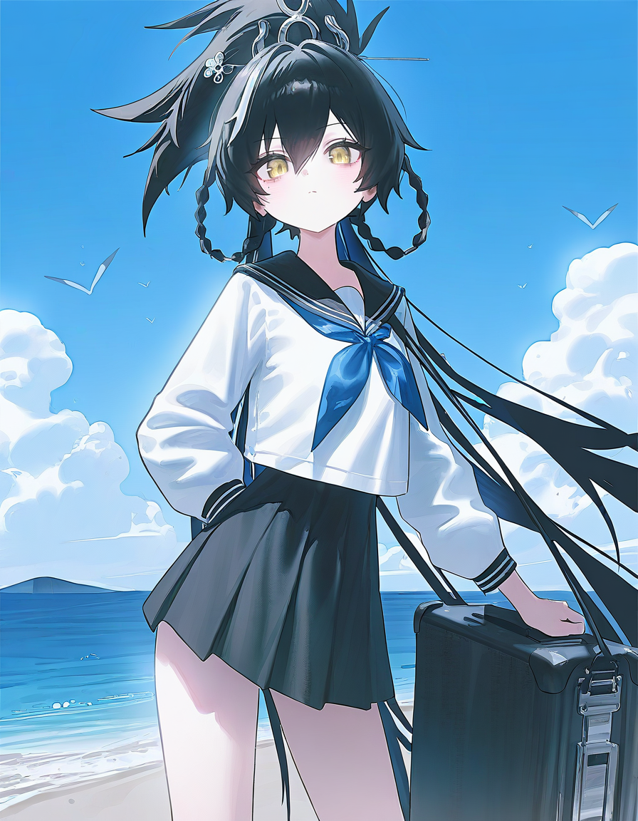 (whitebc:0.75),reoen,(healthyman:0.5),yoshinari you,sailor,sailor skirt,sailor collar,
<lora:mofei_noob2:0.7>,mofei,1girl,solo,black hair,long hair,very long hair,multicolored hair,yellow eyes,braid,hair ornament,
masterpiece,best quality,very aesthetic,absurdres,