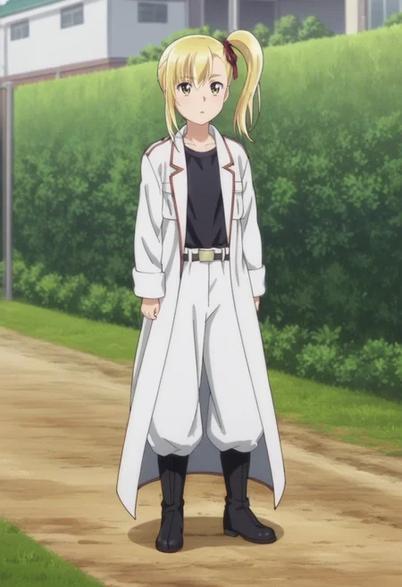 source_anime,anime screencap, anime coloring,intricate details,rating_safe, masterpiece, best quality,
(best quality, absurd res, ultra detailed),,(4 finger:0.5),1girl, ((solo)), good eyes,perfect eyes,,detailed eyes, zPDXLxxx , zPDXL3, OverallDetail,detailed, detailed face
BREAK
solo,outdoors , standing, front view, full body,
anzu, 1girl, yellow eyes, blonde hair, side ponytail, hair ribbon, white coat, black shirt, white pants, belt, black footwear,
, <lora:add-detail-xl:2>   <lora:Anzu:0.8>