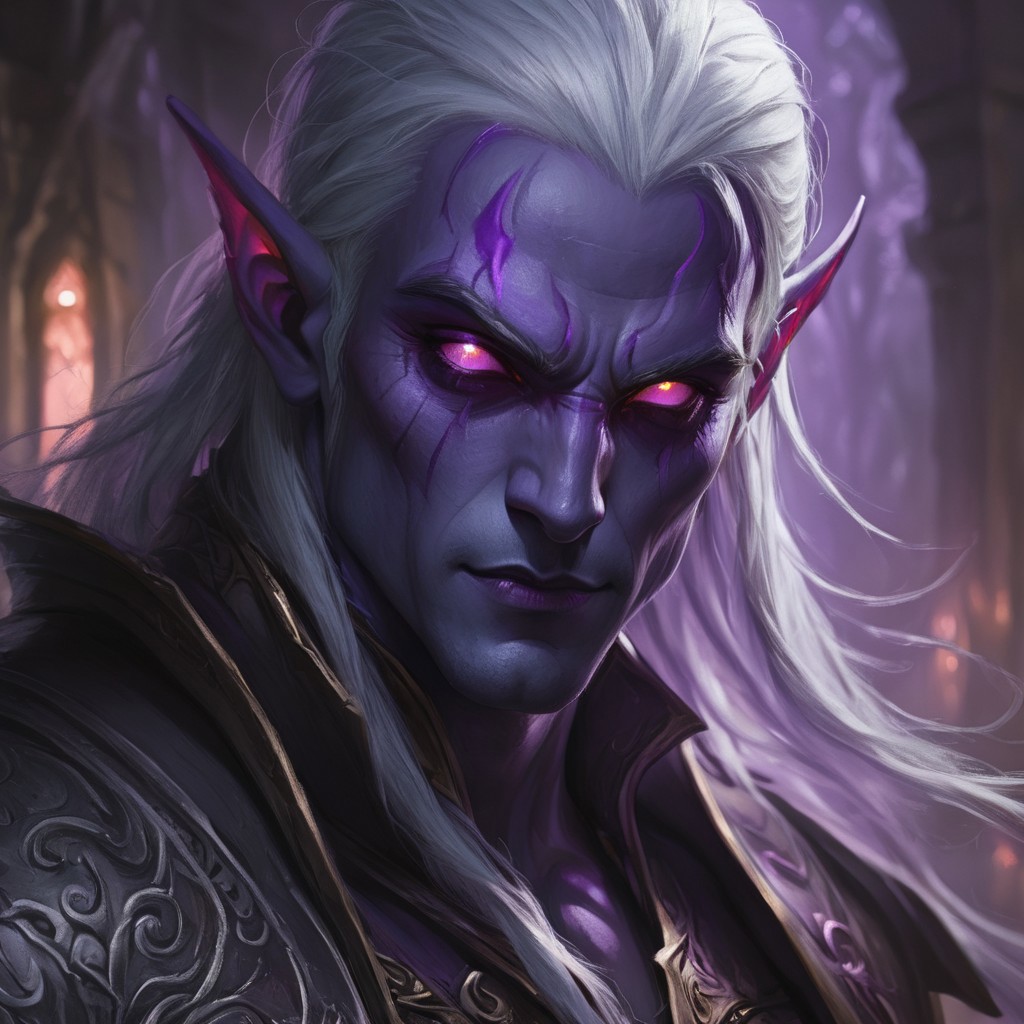 dark elf warrior, close up, portrait, glowing eyes, handsome,