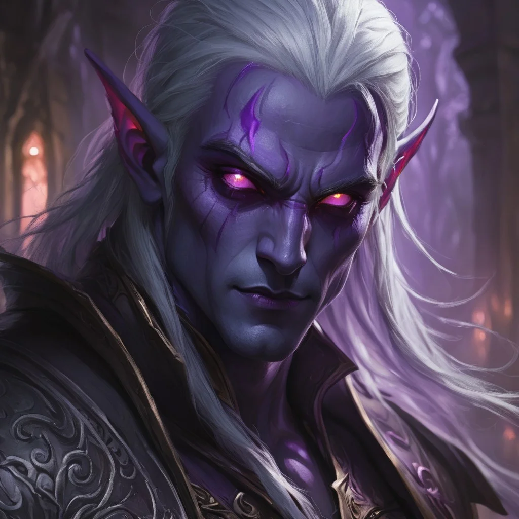 dark elf warrior, close up, portrait, glowing eyes, handsome,