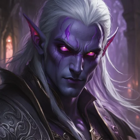 dark elf warrior, close up, portrait, glowing eyes, handsome,