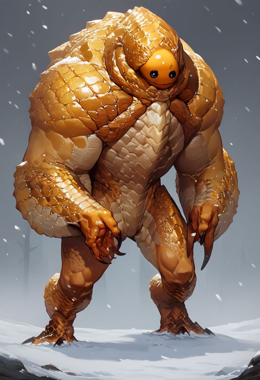 score_9, score_8_up, source_anime, (((Full yellow creature,))) wild, huge golden creature, snow, golden scales, gold, yellow