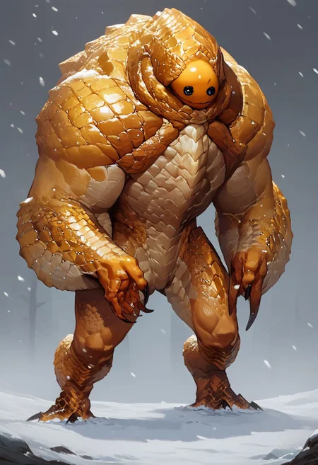 score_9, score_8_up, source_anime, (((Full yellow creature,))) wild, huge golden creature, snow, golden scales, gold, yellow